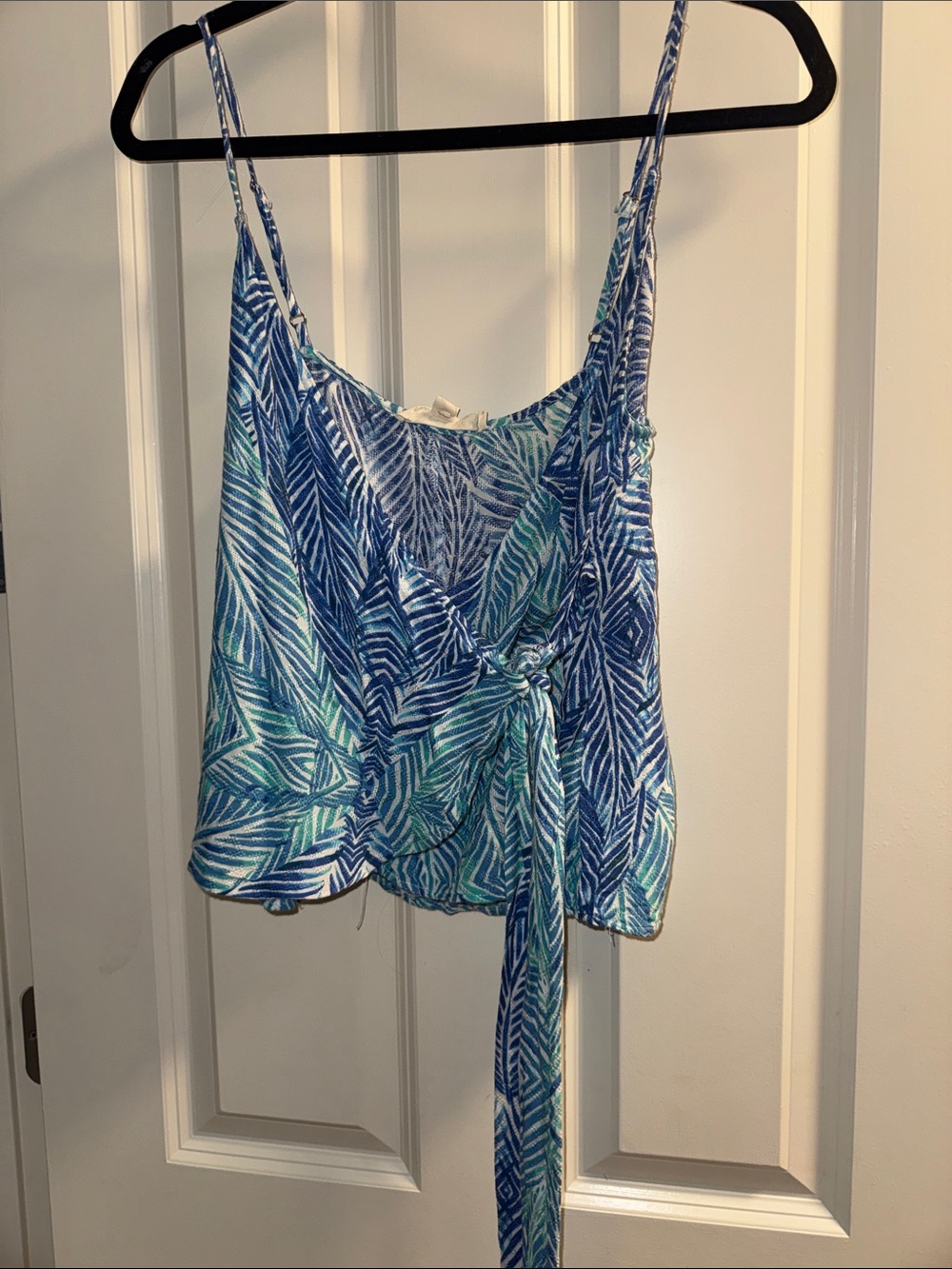 Blue Leaf-Print Tie-Front Cami Top